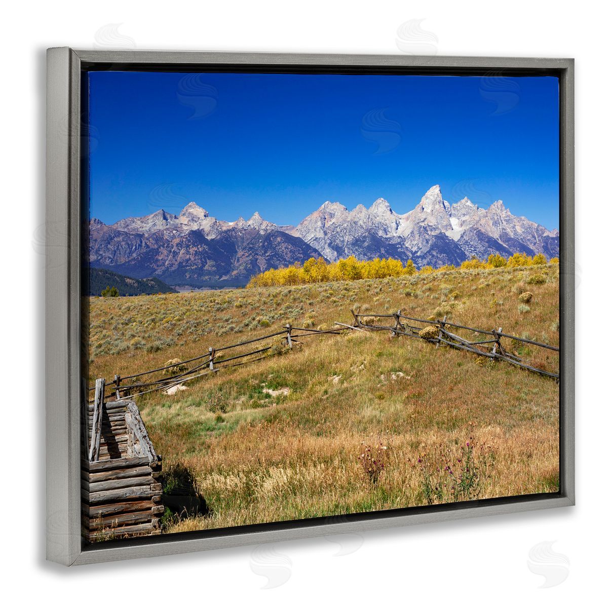 Daniel Sproul Panoramic Mountain Peaks Countryside Fence Grassland Field  Gray Floating Frame Canvas Wall Art Print