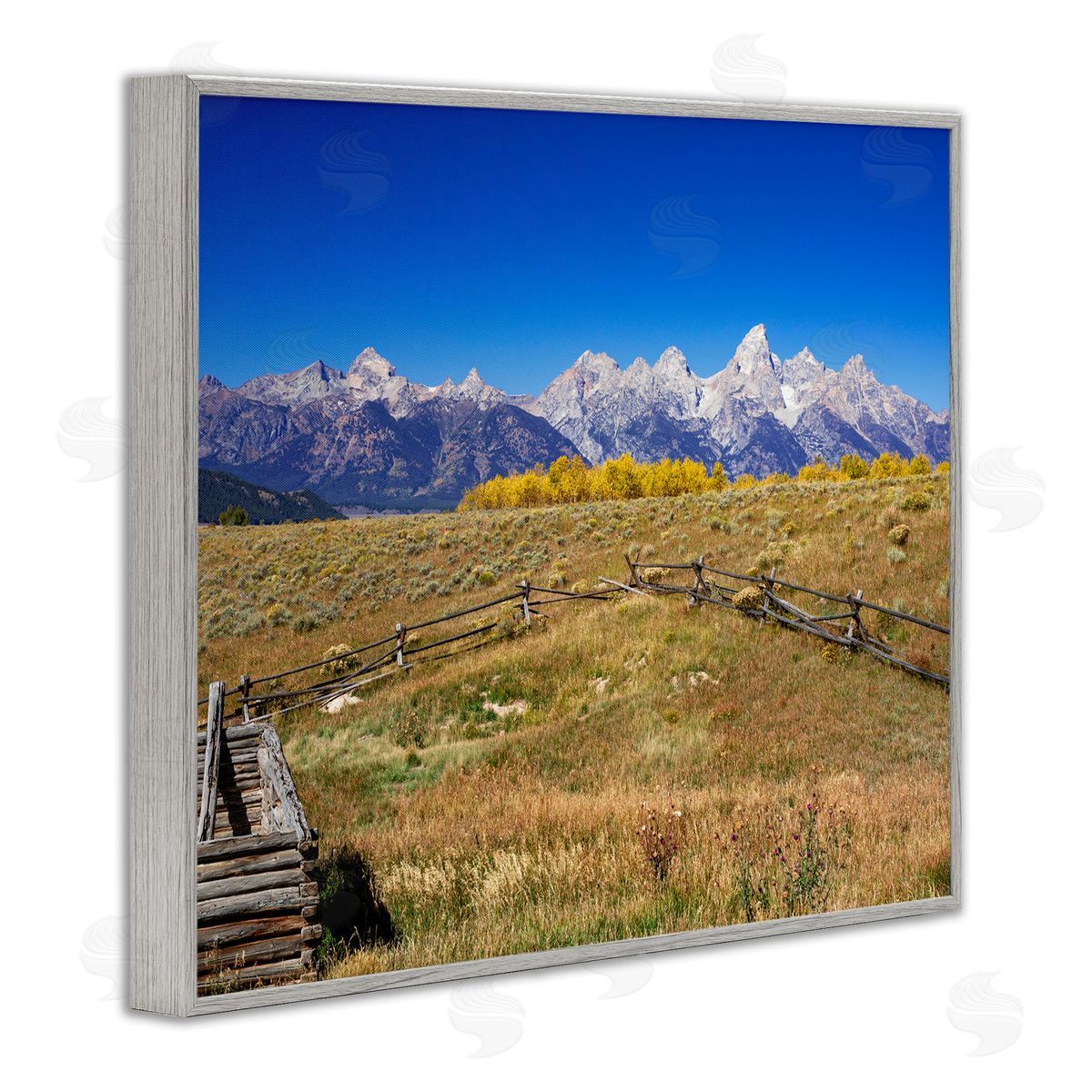 Daniel Sproul Panoramic Mountain Peaks Countryside Fence Grassland Field  Gray Framed Giclee Wall Art Print
