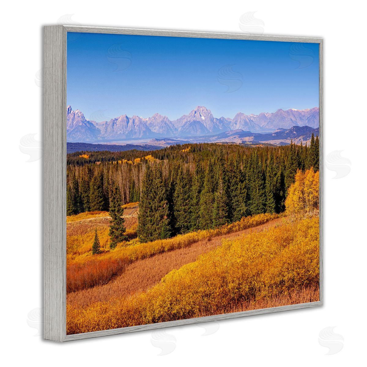 Daniel Sproul Distant Mountains Woodland Fields Country Trees Scenery  Gray Framed Giclee Wall Art Print