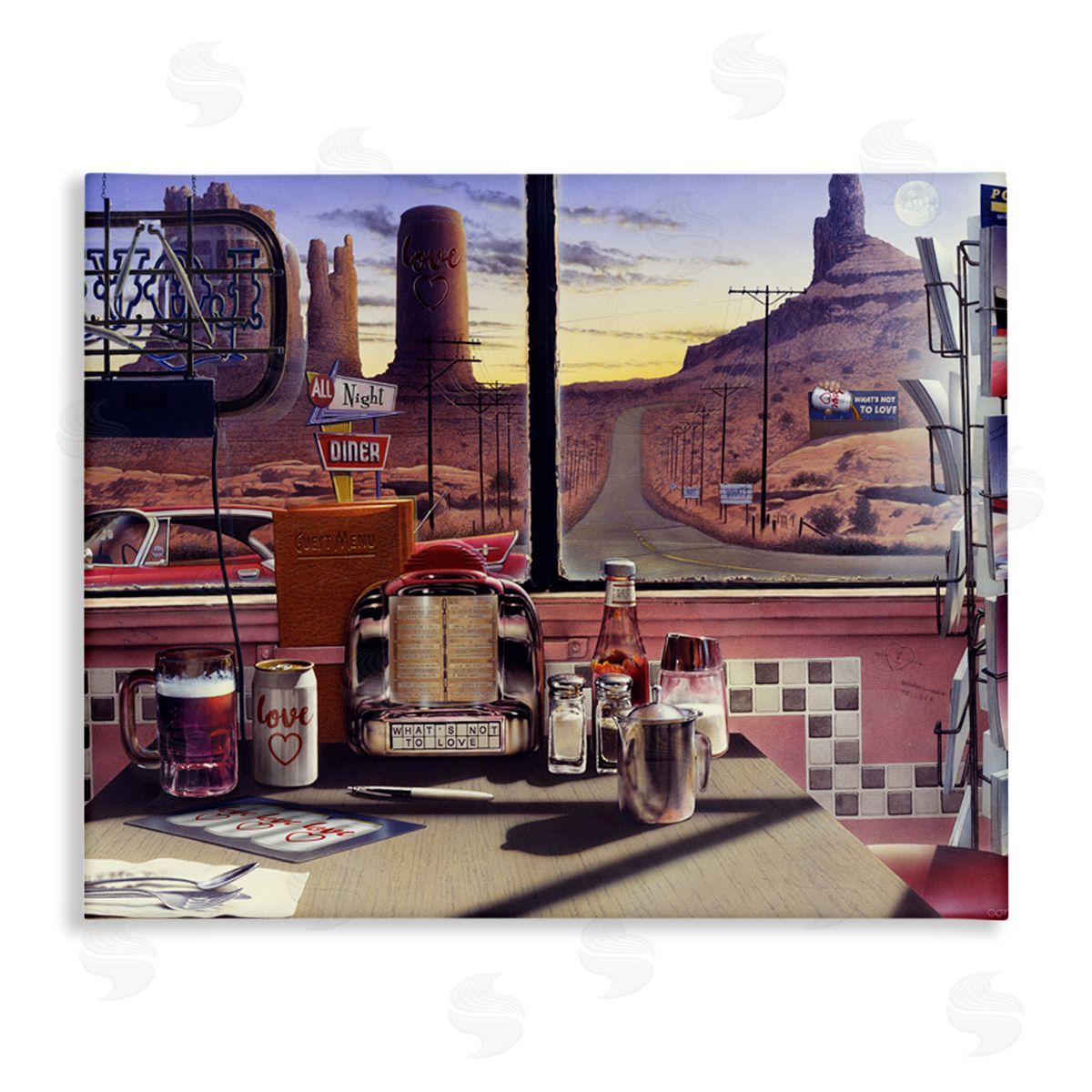 Jadei Graphics Quirky Canyon Diner Surreal Scenery Postcards Table Stretched Canvas Wall Art Print