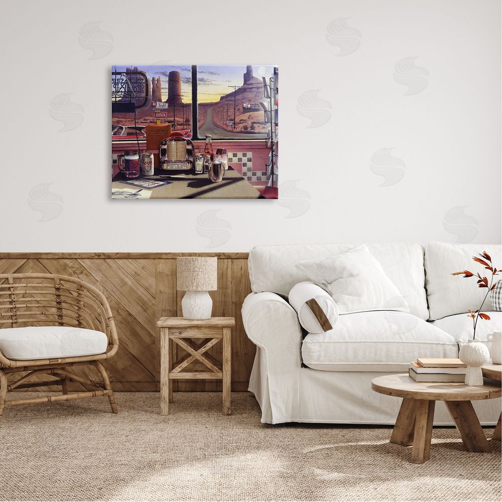 Jadei Graphics Quirky Canyon Diner Surreal Scenery Postcards Table Canvas Wall Art Print in Room