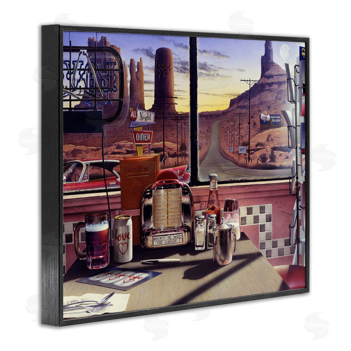 Jadei Graphics Quirky Canyon Diner Surreal Scenery Postcards Table Black Framed Giclee Wall Art Print