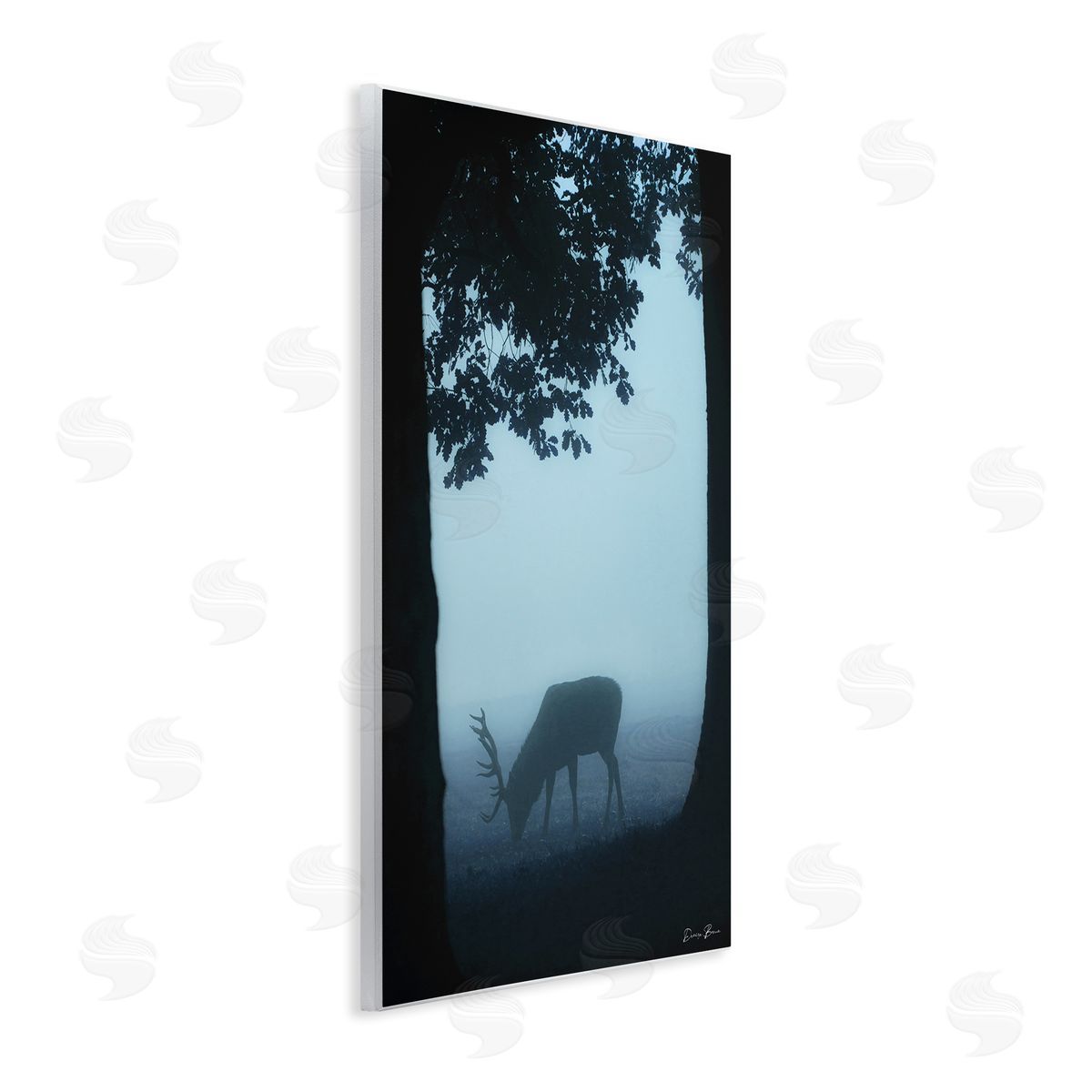 Denise Brown Deer Silhouette Between Trees Foggy Forest Wildlife Wall Plaque Art Print