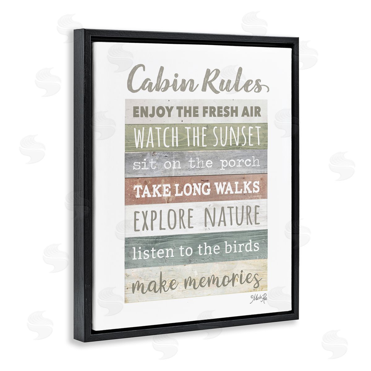 Marla Rae Cabin Rules Typography Sign Nature Hiking Theme  Black Floating Frame Canvas Wall Art Print