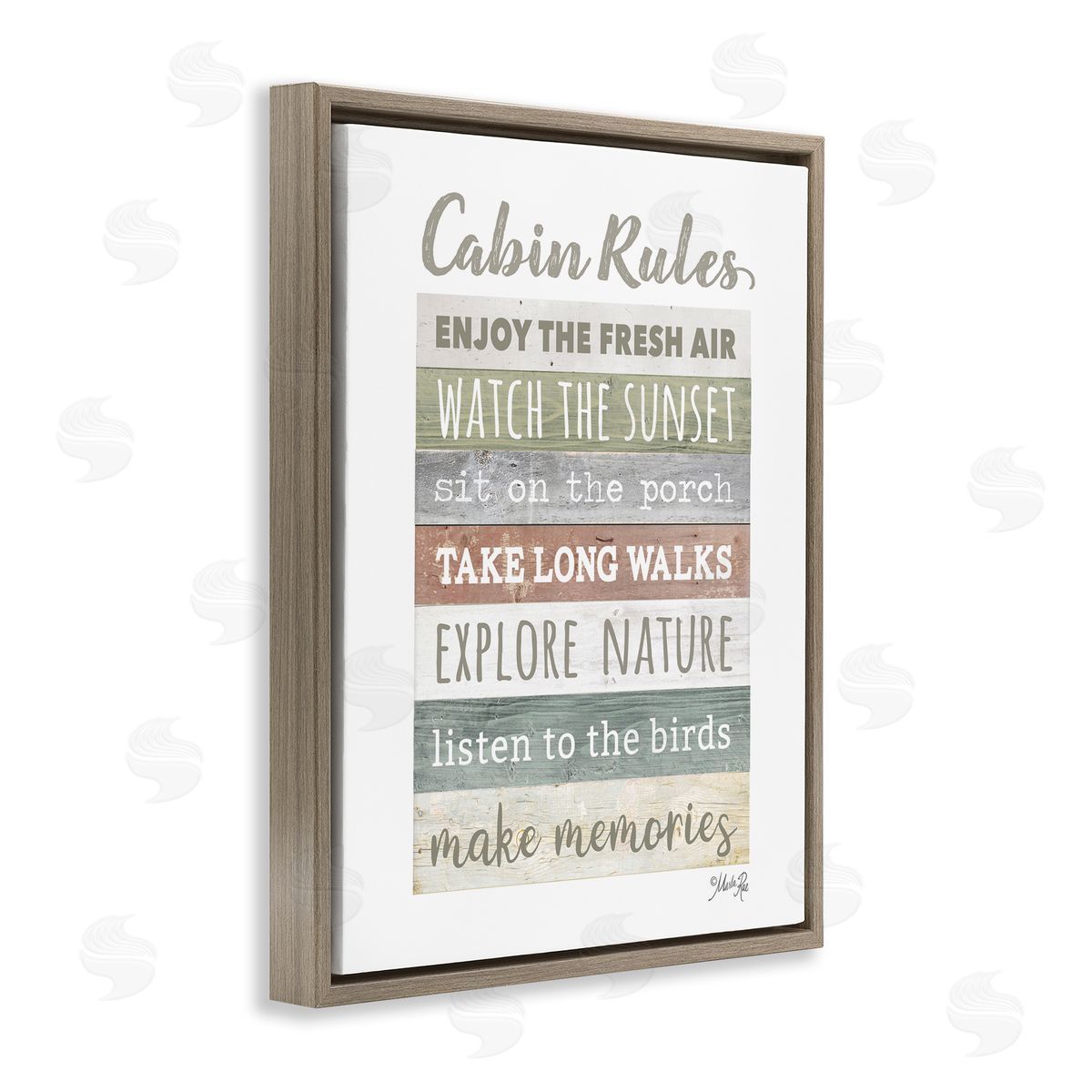 Marla Rae Cabin Rules Typography Sign Nature Hiking Theme  Brown Floating Frame Canvas Wall Art Print