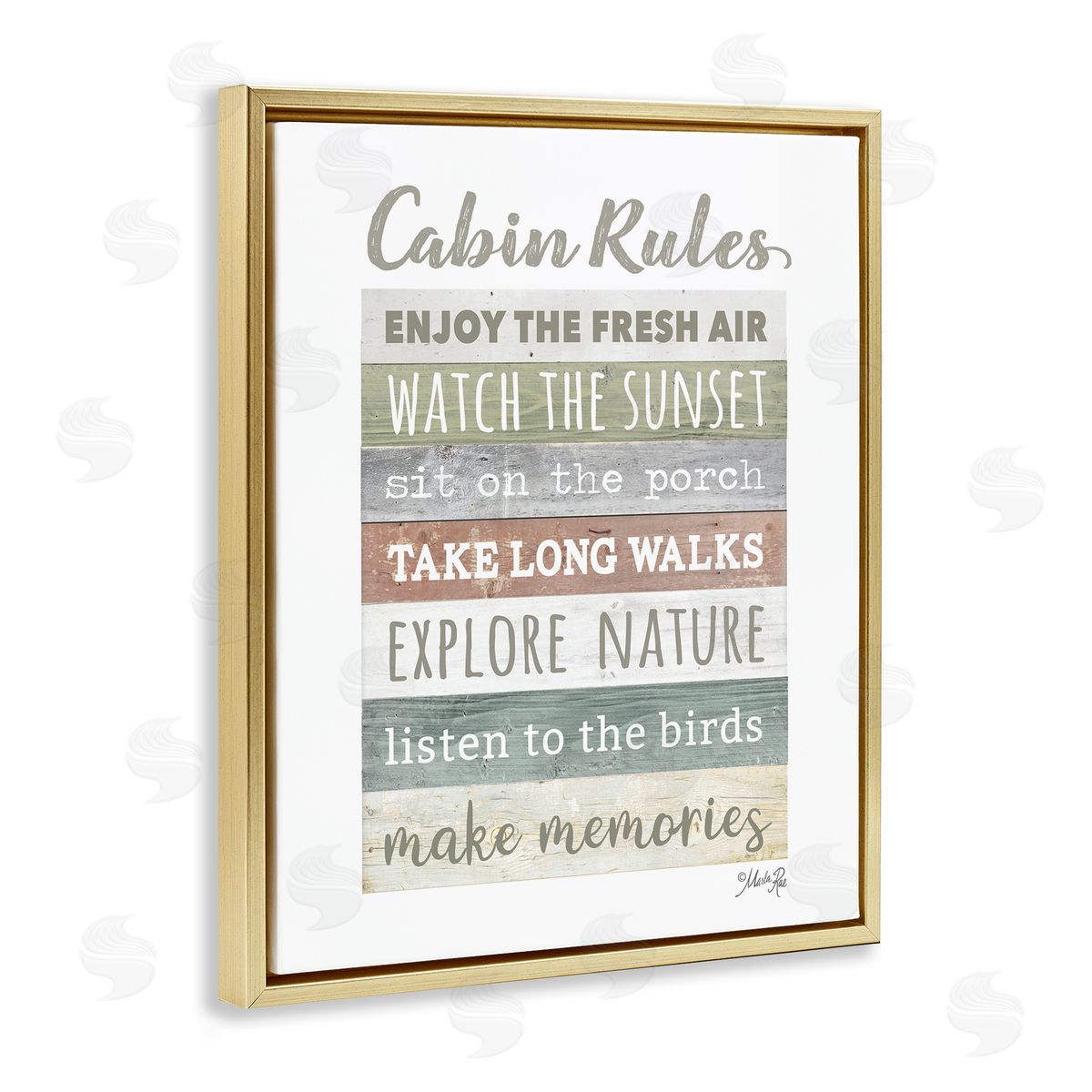 Marla Rae Cabin Rules Typography Sign Nature Hiking Theme  Gold Floating Frame Canvas Wall Art Print