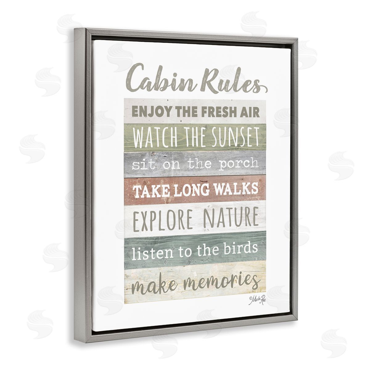 Marla Rae Cabin Rules Typography Sign Nature Hiking Theme  Gray Floating Frame Canvas Wall Art Print