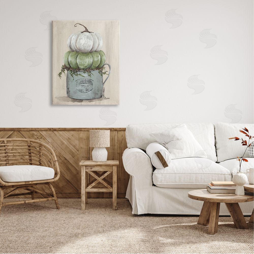 Julie Norkus Green White Harvest Pumpkins Country Jar Planter  Canvas Wall Art Print in Room