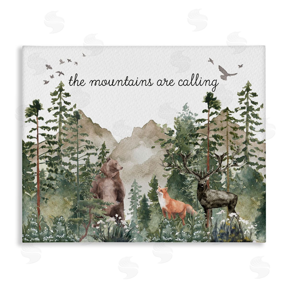 Amy Brinkman Mountains Are Calling Wilderness Animals Woodlands Trees  Stretched Canvas Wall Art Print