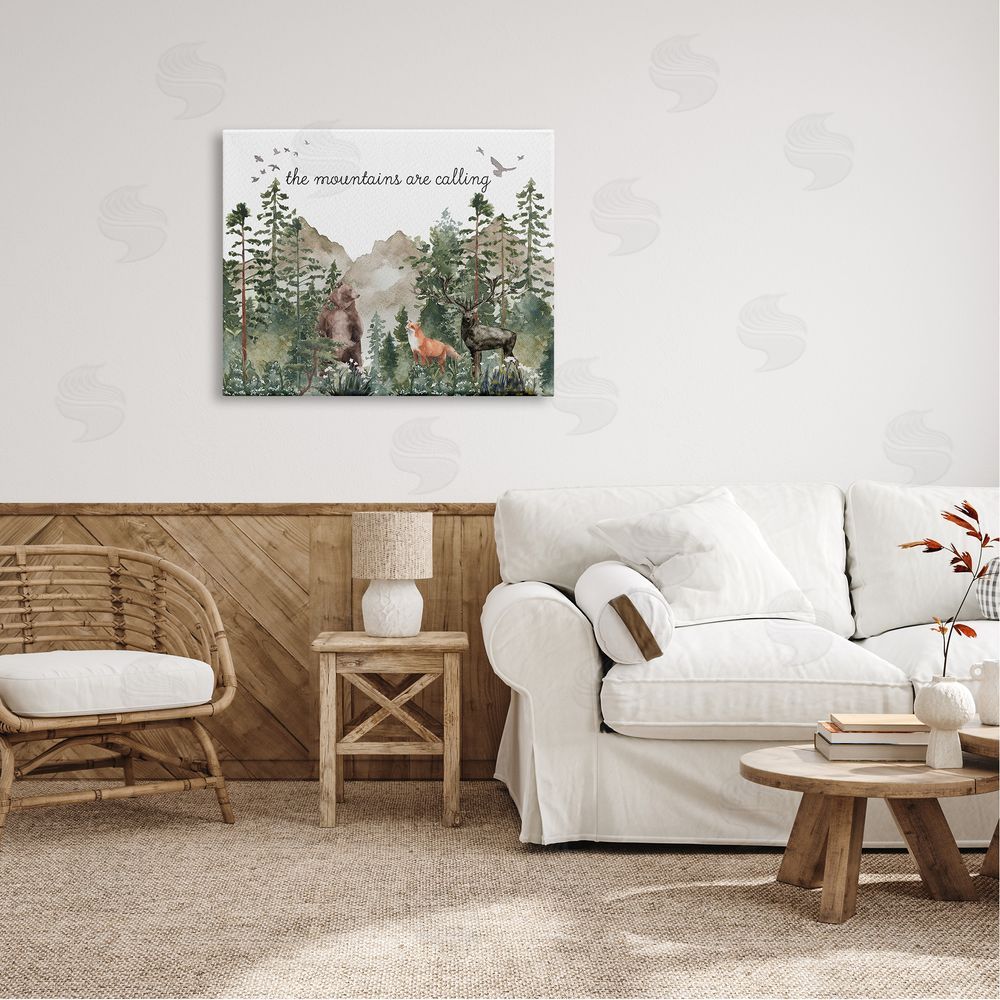Amy Brinkman Mountains Are Calling Wilderness Animals Woodlands Trees  Canvas Wall Art Print in Room