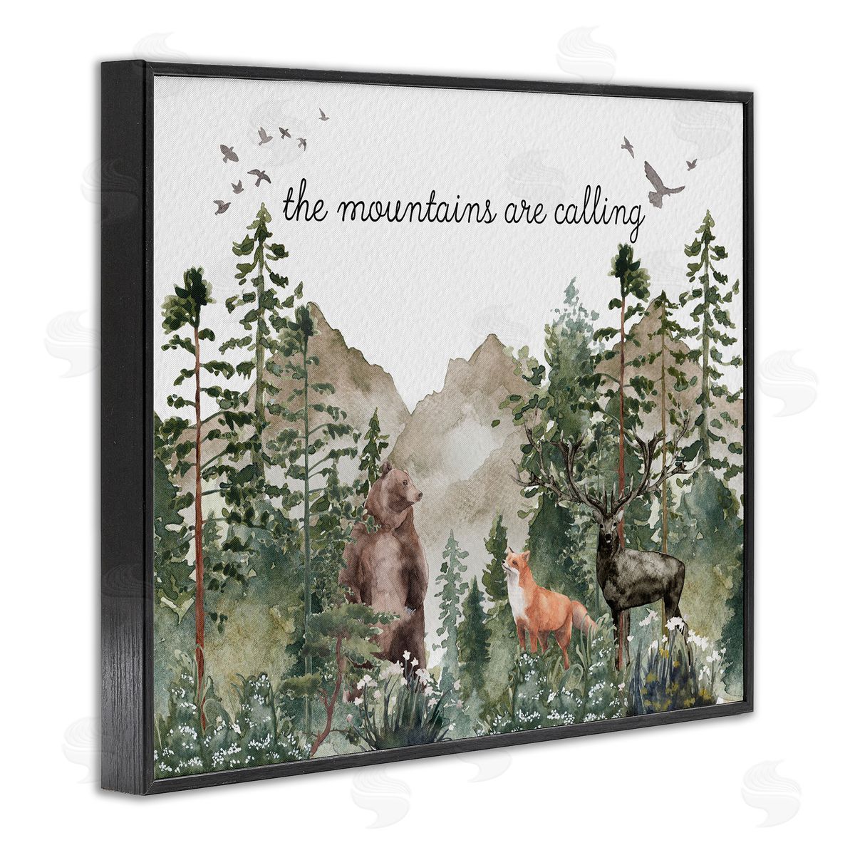 Amy Brinkman Mountains Are Calling Wilderness Animals Woodlands Trees  Black Framed Giclee Wall Art Print