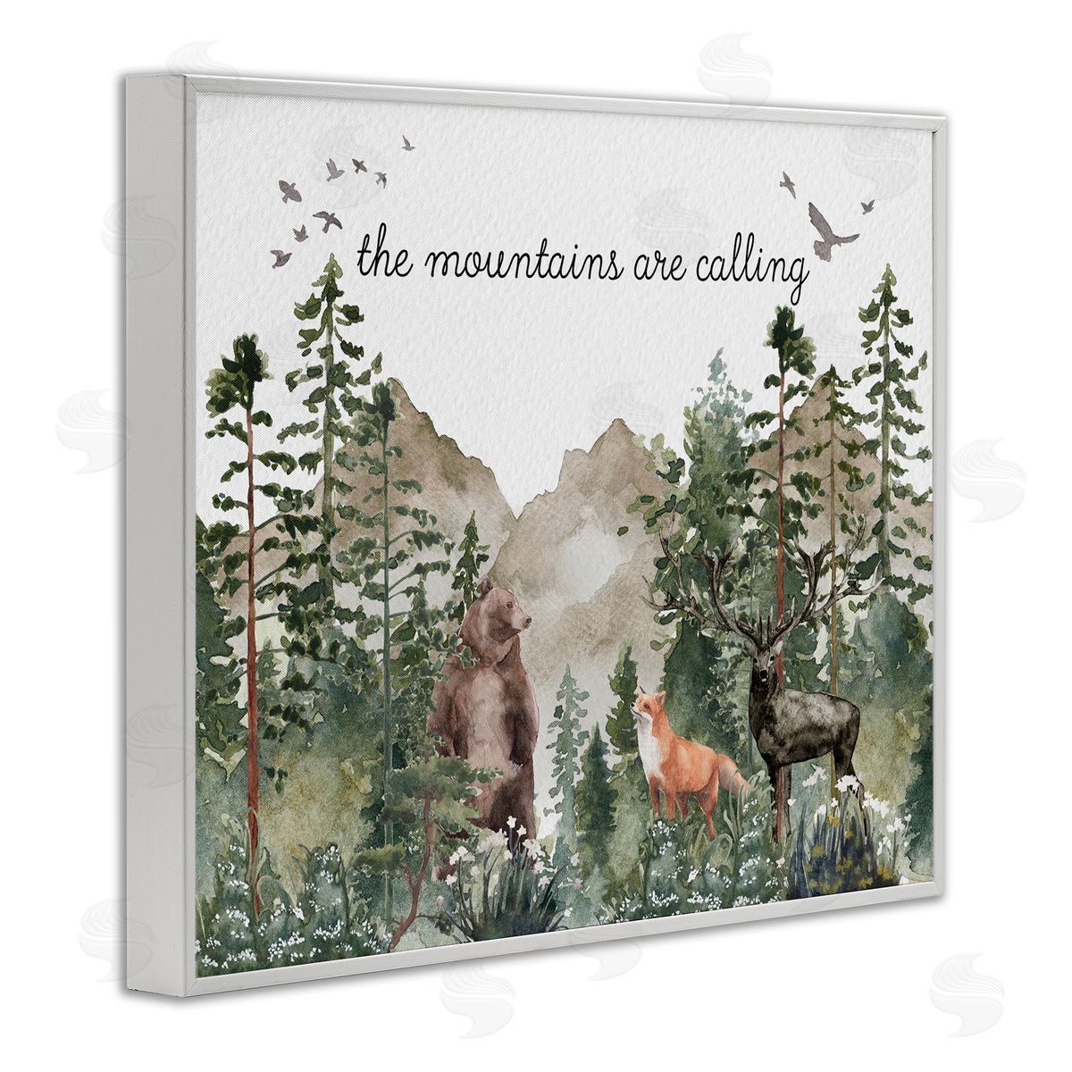 Amy Brinkman Mountains Are Calling Wilderness Animals Woodlands Trees  White Framed Giclee Wall Art Print