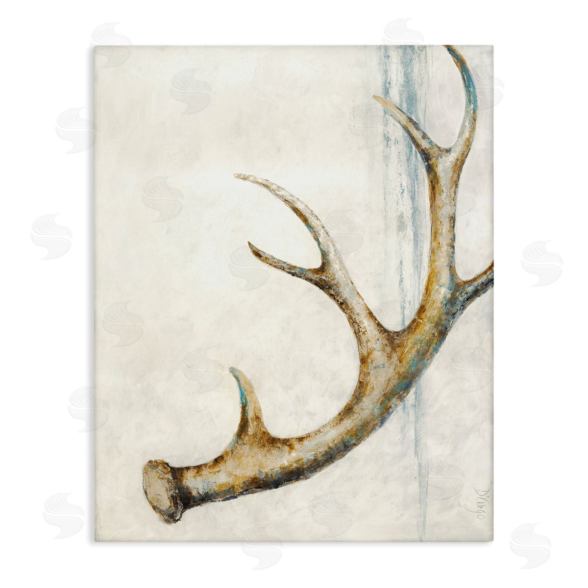 Dina D'Argo Abstract Deer Antler Blue s Painting Stretched Canvas Wall Art Print