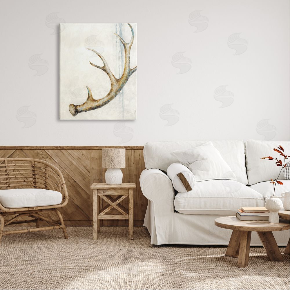 Dina D'Argo Abstract Deer Antler Blue s Painting Canvas Wall Art Print in Room