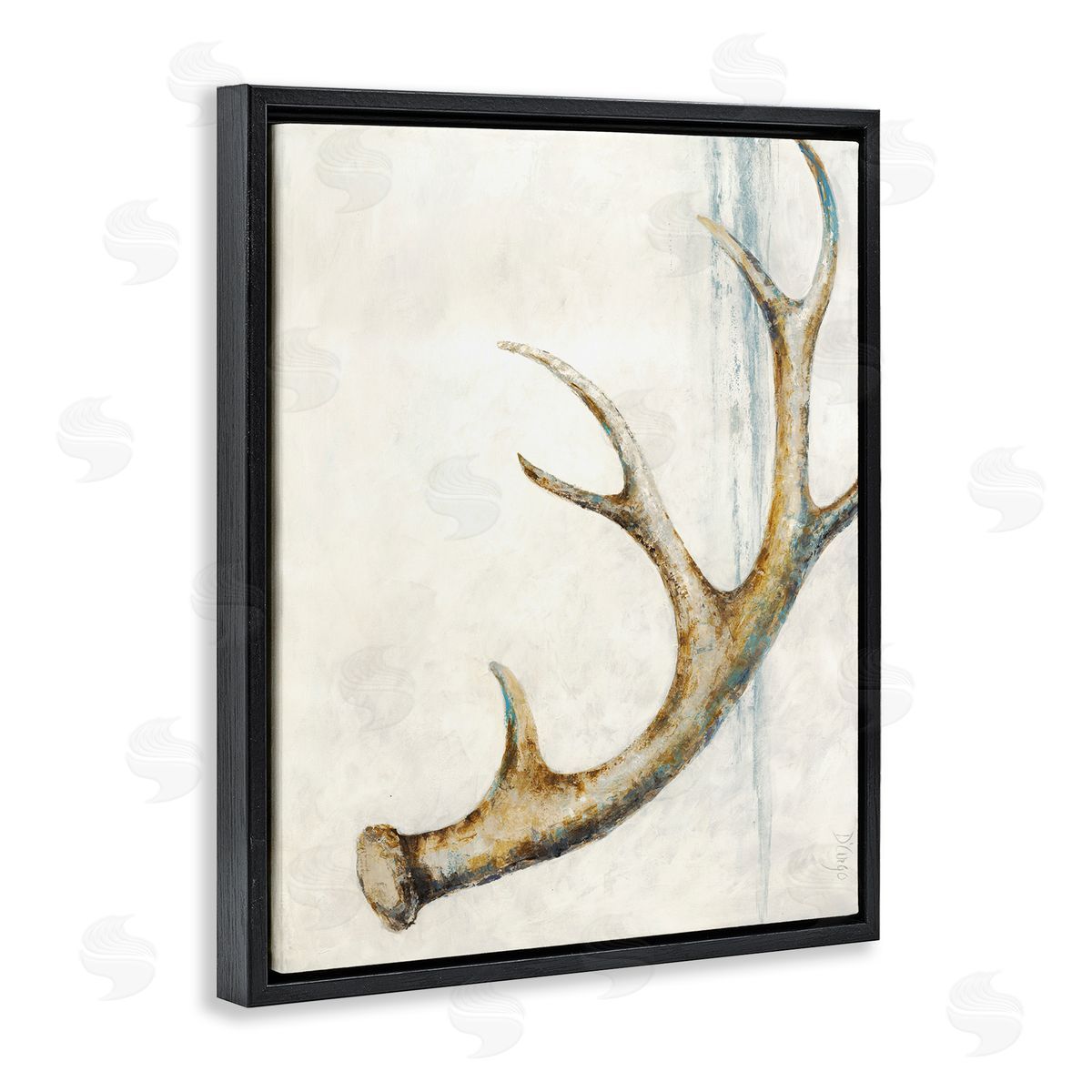 Dina D'Argo Abstract Deer Antler Blue s Painting Black Floating Frame Canvas Wall Art Print