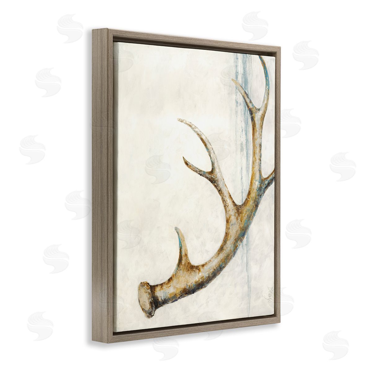 Dina D'Argo Abstract Deer Antler Blue s Painting Brown Floating Frame Canvas Wall Art Print