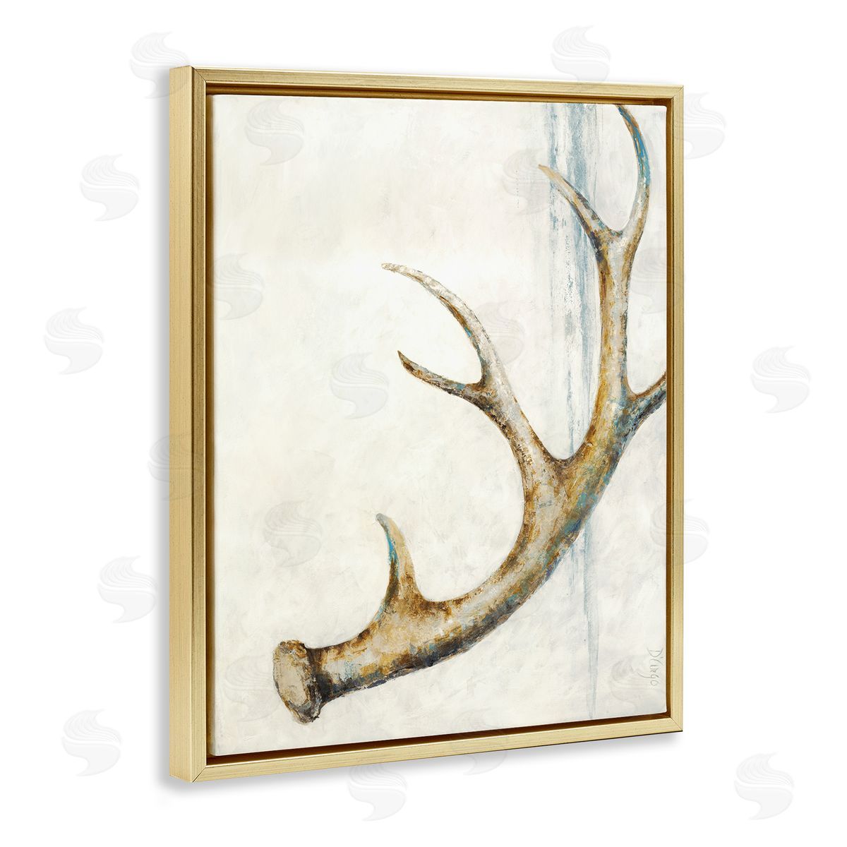 Dina D'Argo Abstract Deer Antler Blue s Painting Gold Floating Frame Canvas Wall Art Print