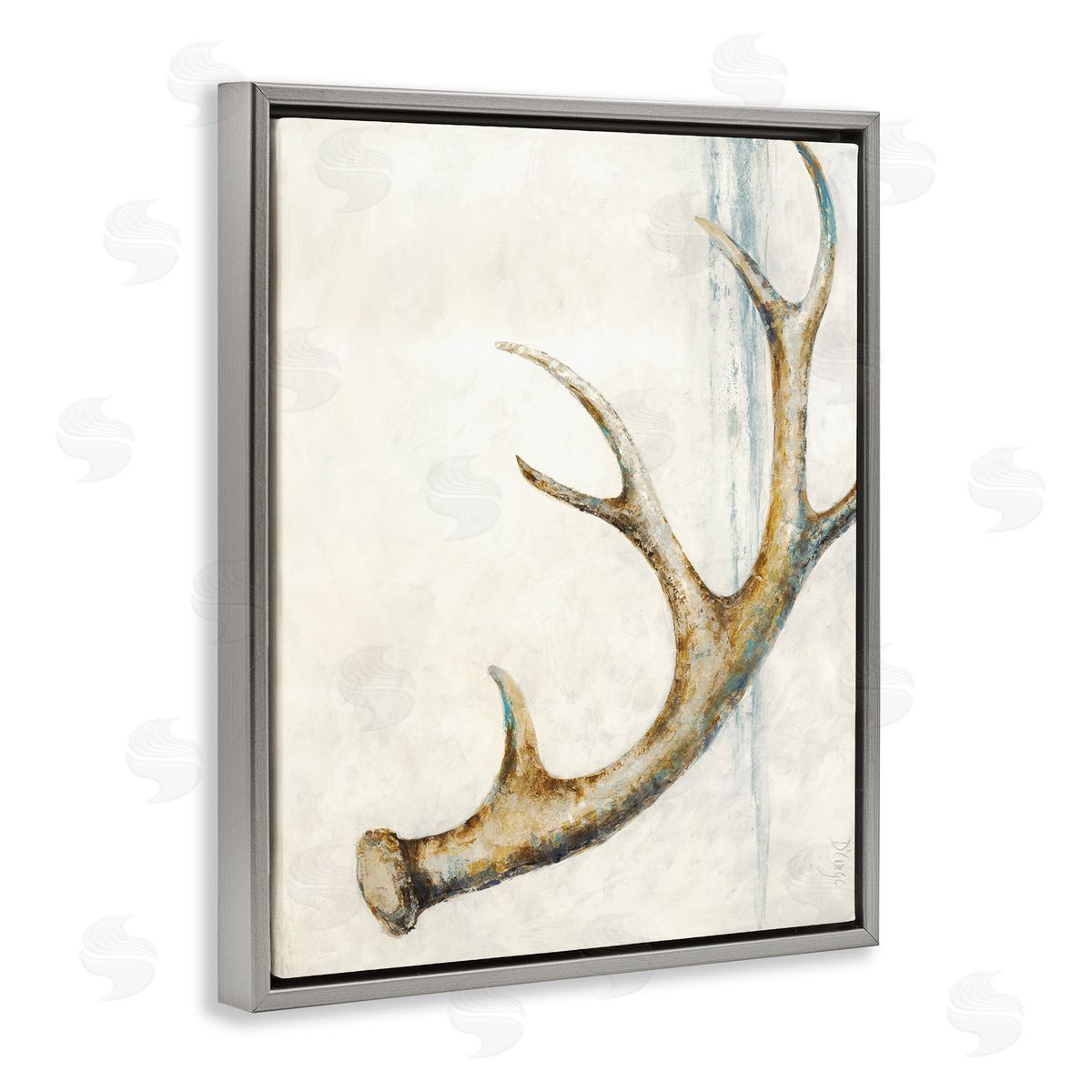 Dina D'Argo Abstract Deer Antler Blue s Painting Gray Floating Frame Canvas Wall Art Print