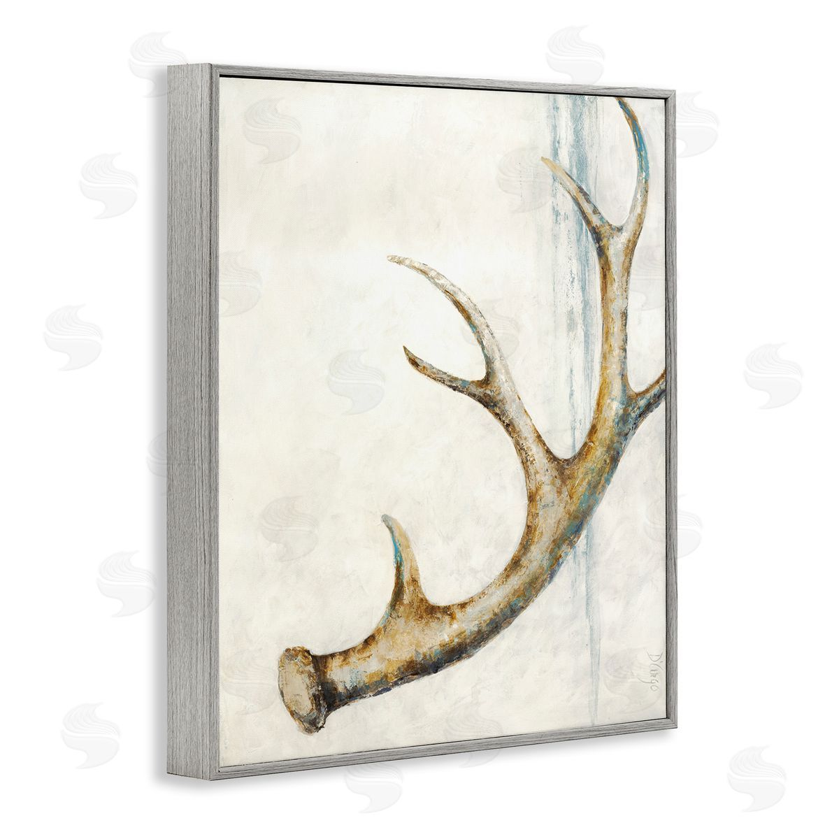 Dina D'Argo Abstract Deer Antler Blue s Painting Gray Framed Giclee Wall Art Print