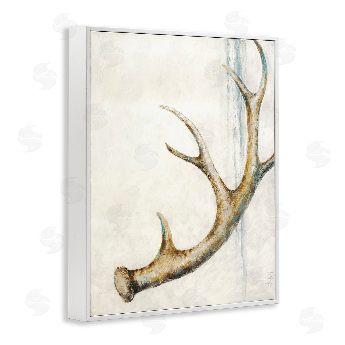 Dina D'Argo Abstract Deer Antler Blue s Painting White Framed Giclee Wall Art Print