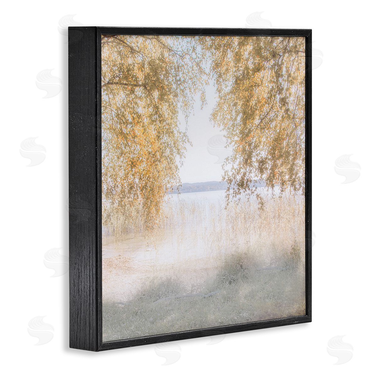 Irene Weisz Lake Shore Yellow Foliage Trees Distant Mountains  Black Framed Glicee Wall Art Print