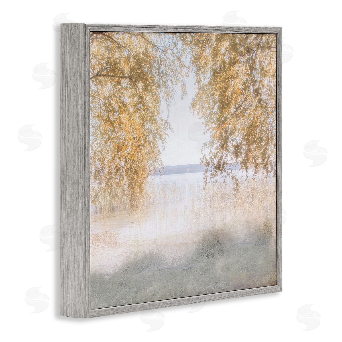 Irene Weisz Lake Shore Yellow Foliage Trees Distant Mountains  Gray Framed Glicee Wall Art Print