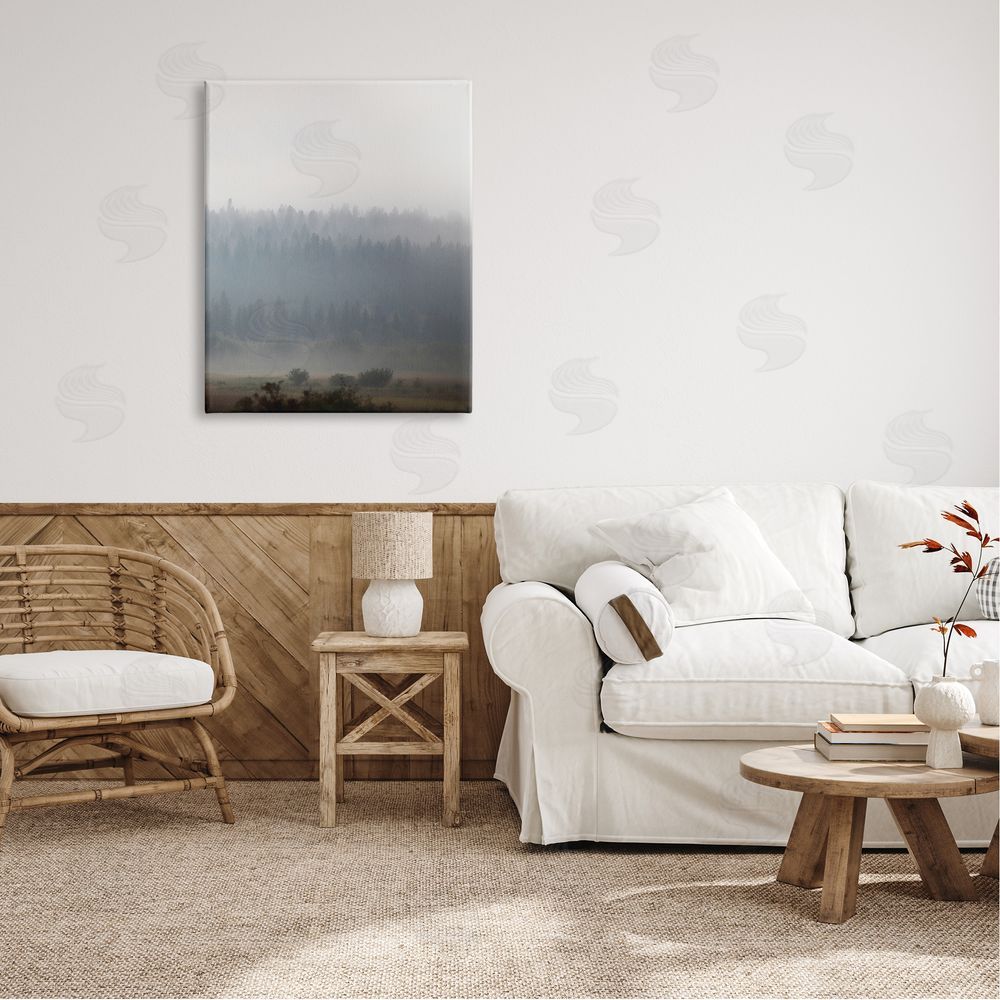 Carol Robinson Peaceful Fog Rural Landscape Woodlands Trees Clouds Canvas Wall Art Print in Room