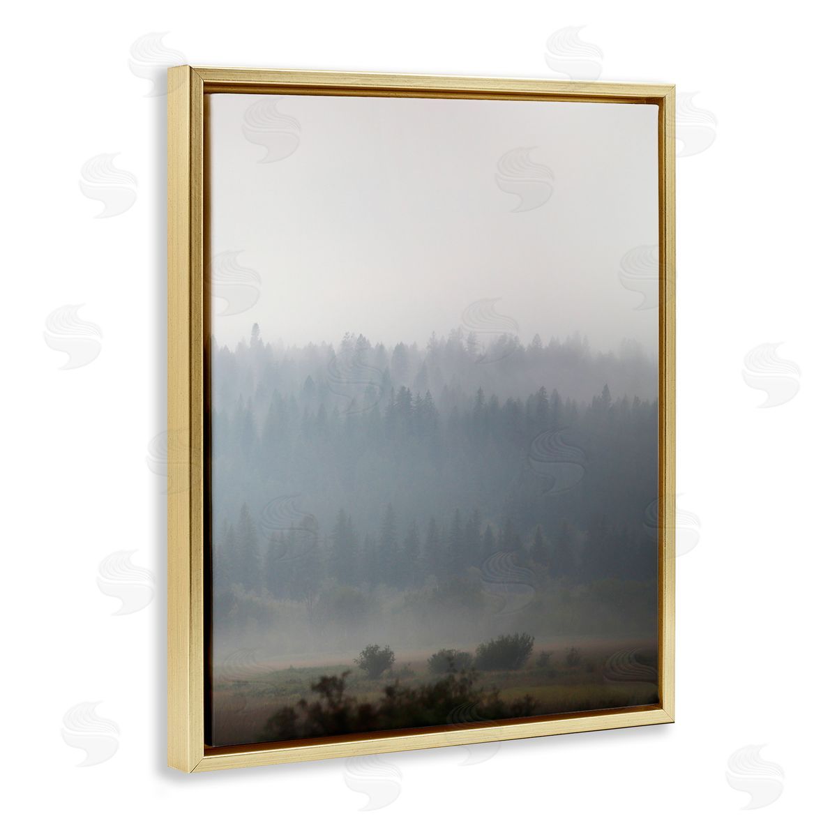 Carol Robinson Peaceful Fog Rural Landscape Woodlands Trees Clouds Gold Floating Frame Canvas Wall Art Print