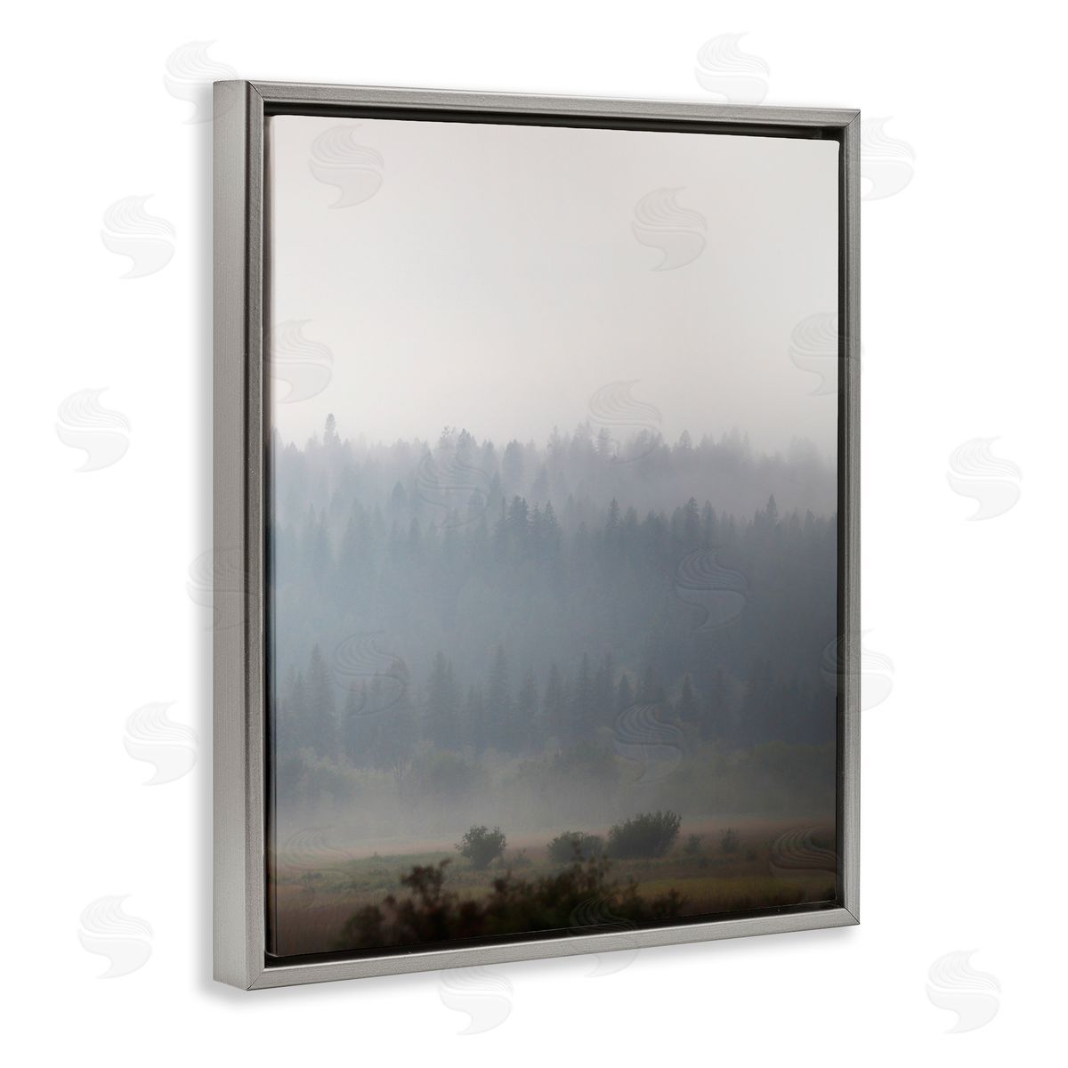 Carol Robinson Peaceful Fog Rural Landscape Woodlands Trees Clouds Gray Floating Frame Canvas Wall Art Print