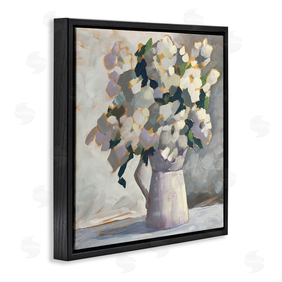 Sue Riger Classic White Flower Arrangement Abstract Petals Bouquet Black Floating Frame Canvas Wall Art Print
