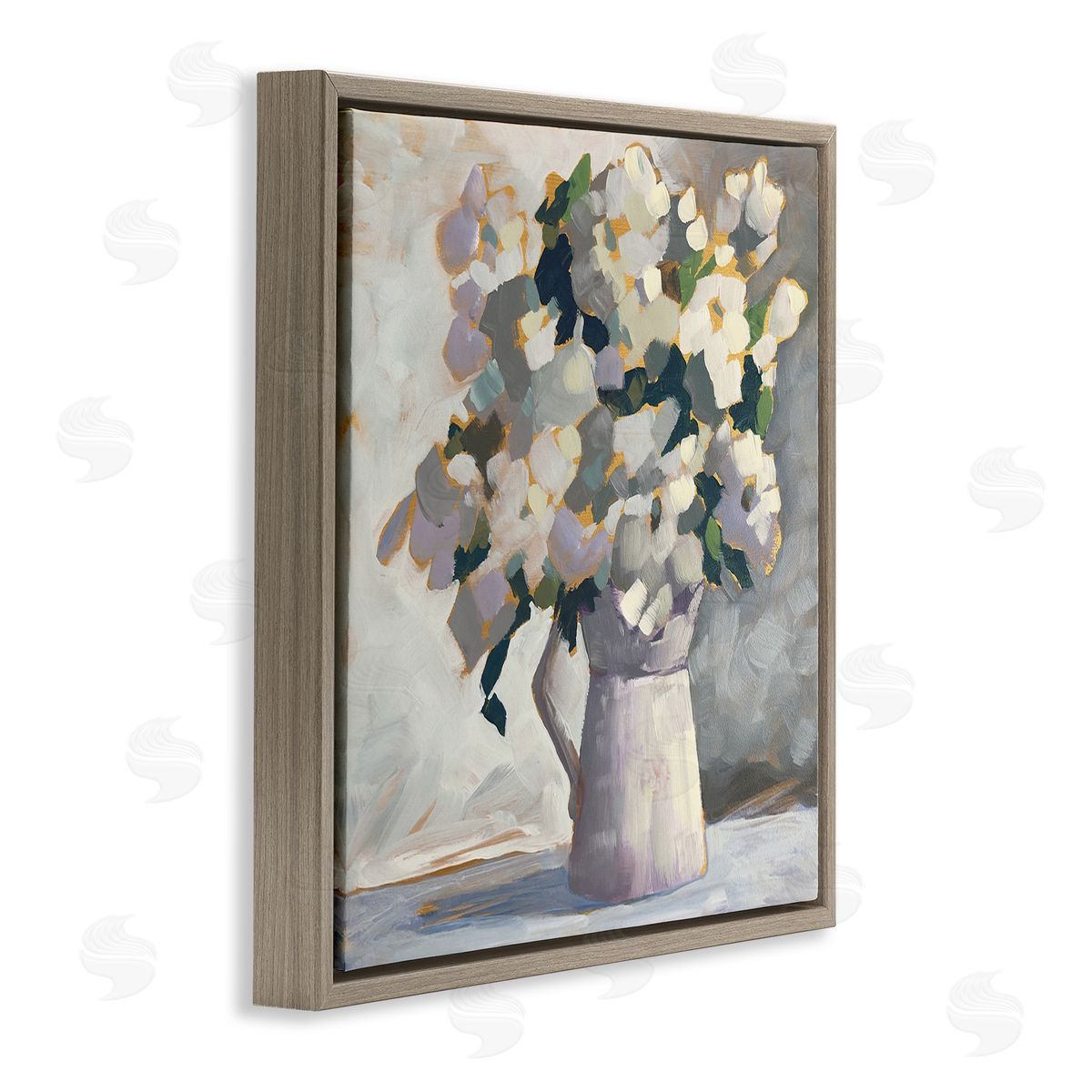 Sue Riger Classic White Flower Arrangement Abstract Petals Bouquet Brown Floating Frame Canvas Wall Art Print