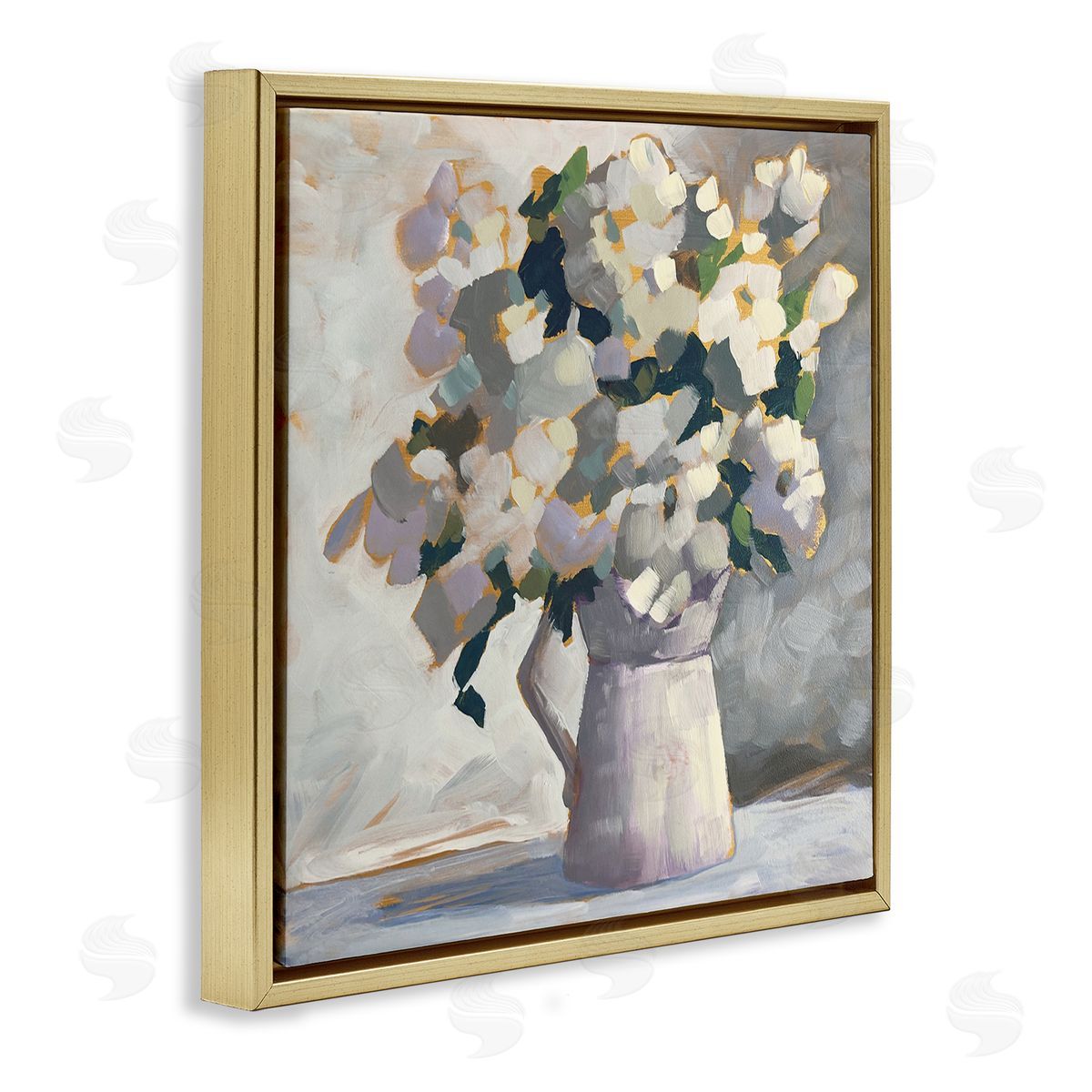 Sue Riger Classic White Flower Arrangement Abstract Petals Bouquet Gold Floating Frame Canvas Wall Art Print