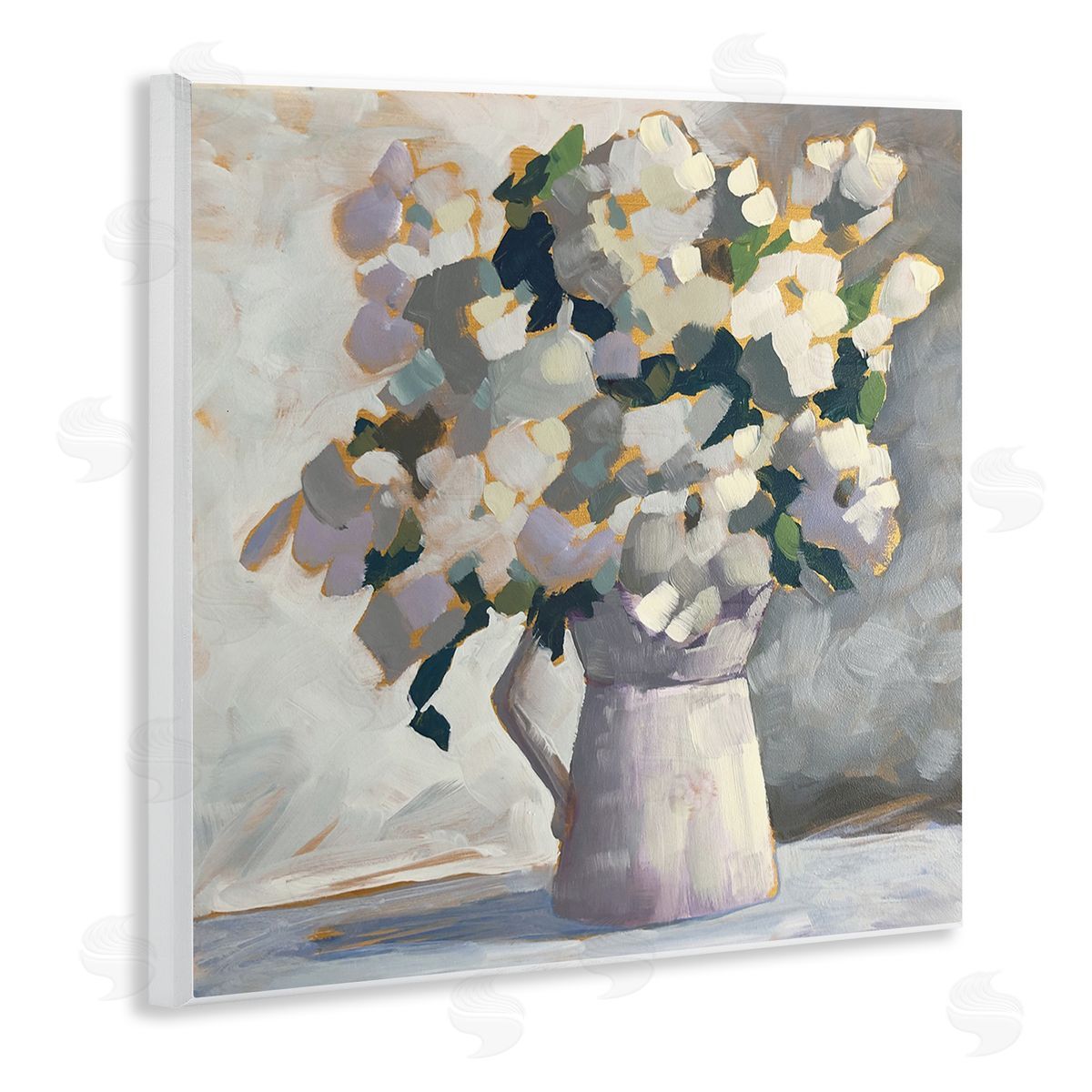 Sue Riger Classic White Flower Arrangement Abstract Petals Bouquet Wooden Wall Plaque Art Print
