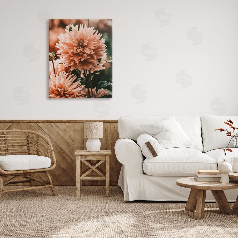 Amy Brinkman Wild Pink Dahlias Spring Flowers Closeup Photography Canvas Wall Art Print in Room