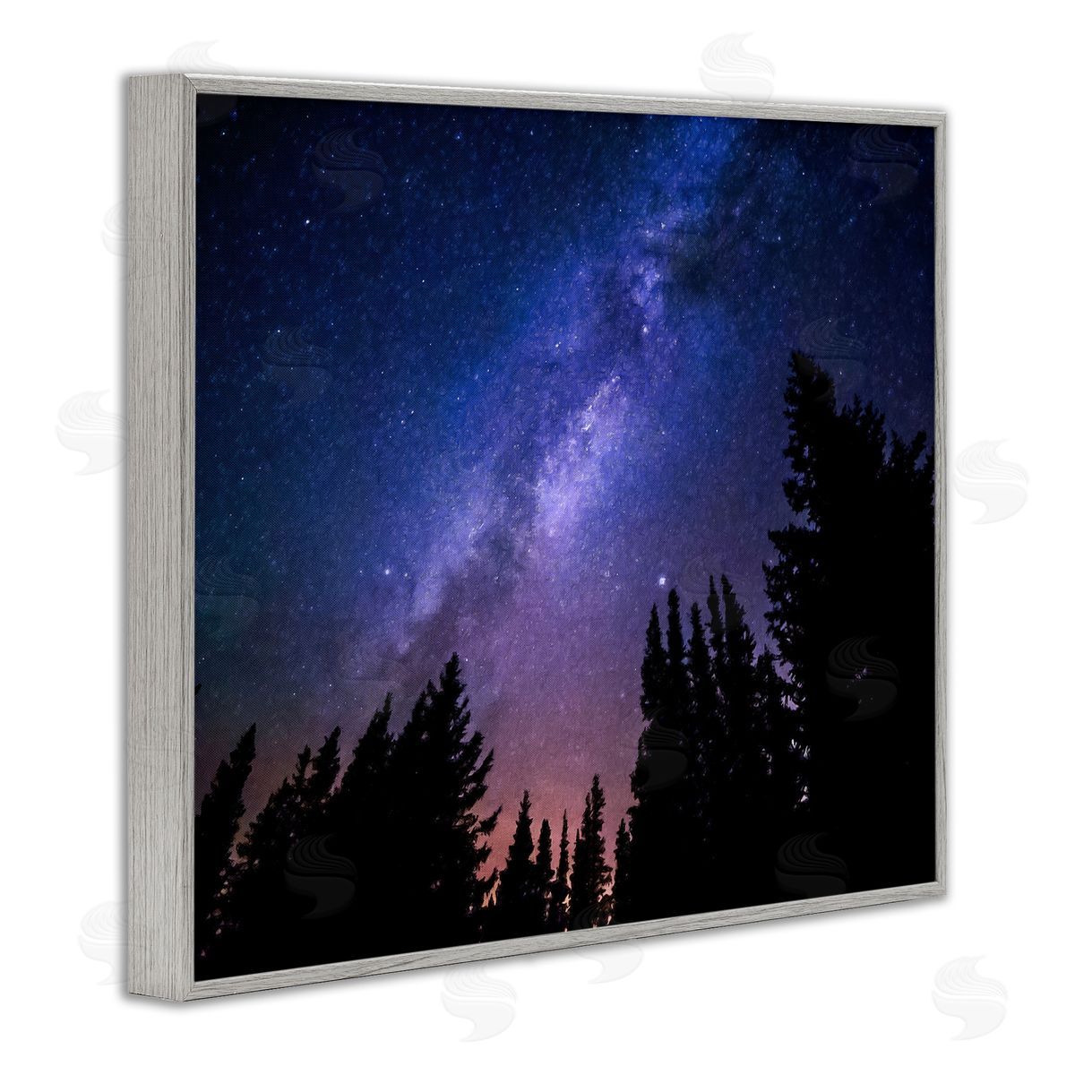 Alpenglow Workshop Deep Blue & Purple Galaxy Sky Stars Woodlands   Gray Framed Giclee Wall Art Print