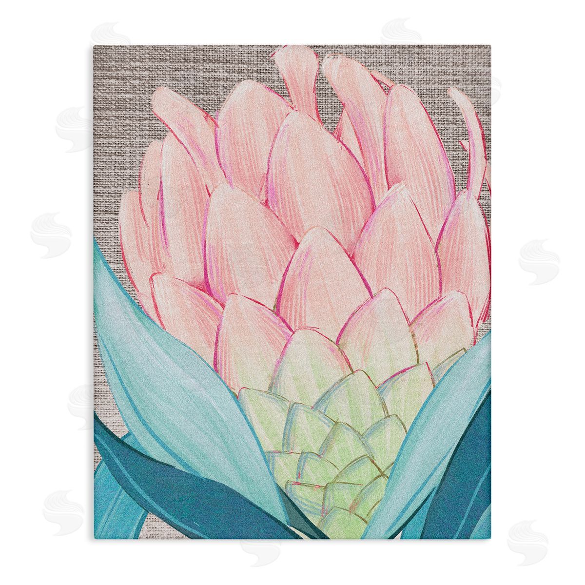 Ziwei Li Hatched Pattern Dahlia Bud Pink Spring Blooms  Stretched Canvas Wall Art Print