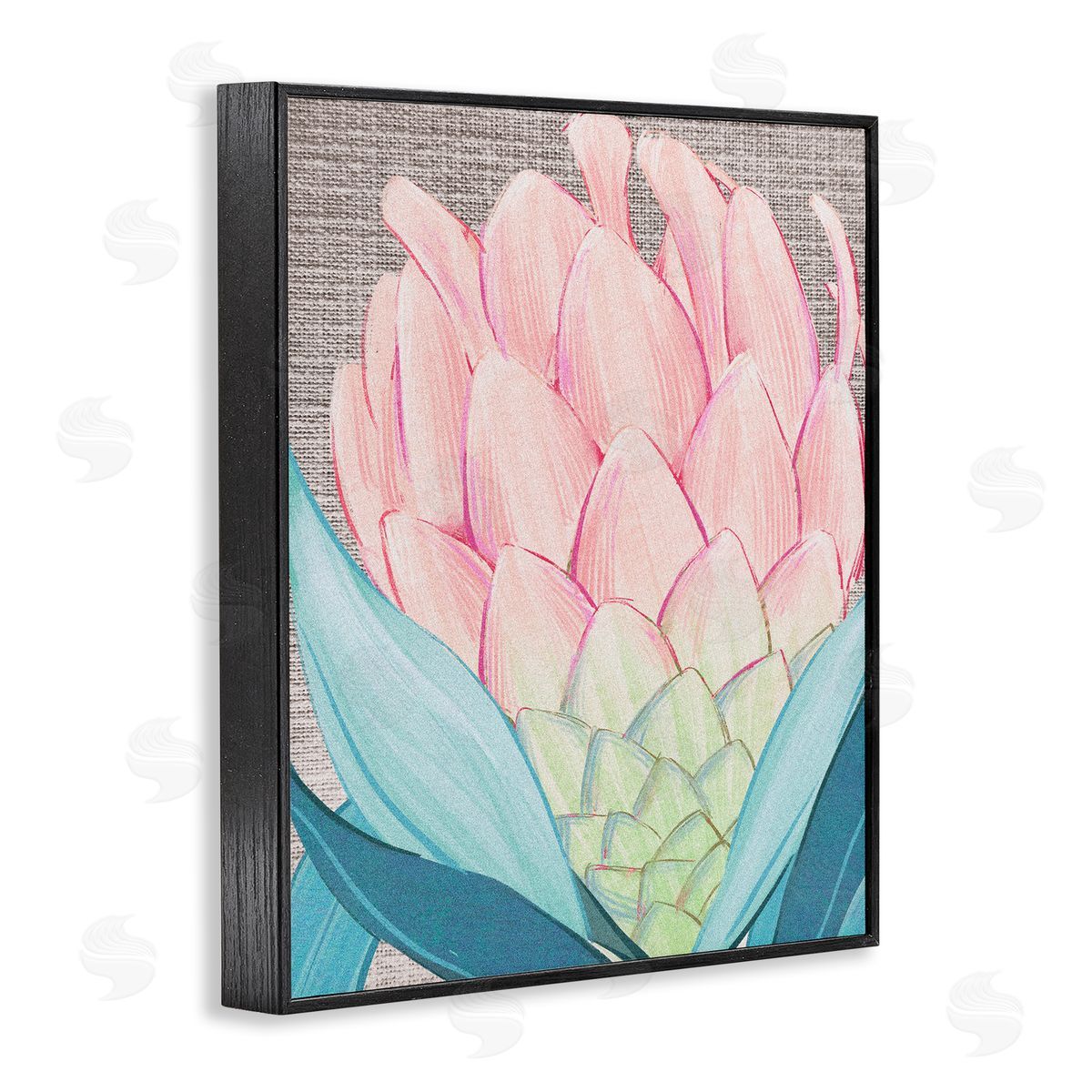 Ziwei Li Hatched Pattern Dahlia Bud Pink Spring Blooms  Black Framed Giclee Wall Art Print