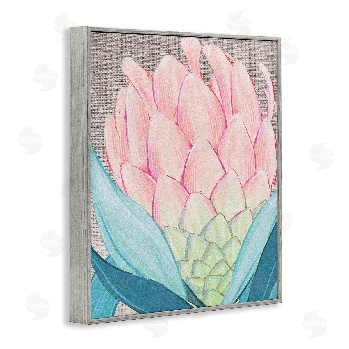 Ziwei Li Hatched Pattern Dahlia Bud Pink Spring Blooms  Gray Framed Giclee Wall Art Print
