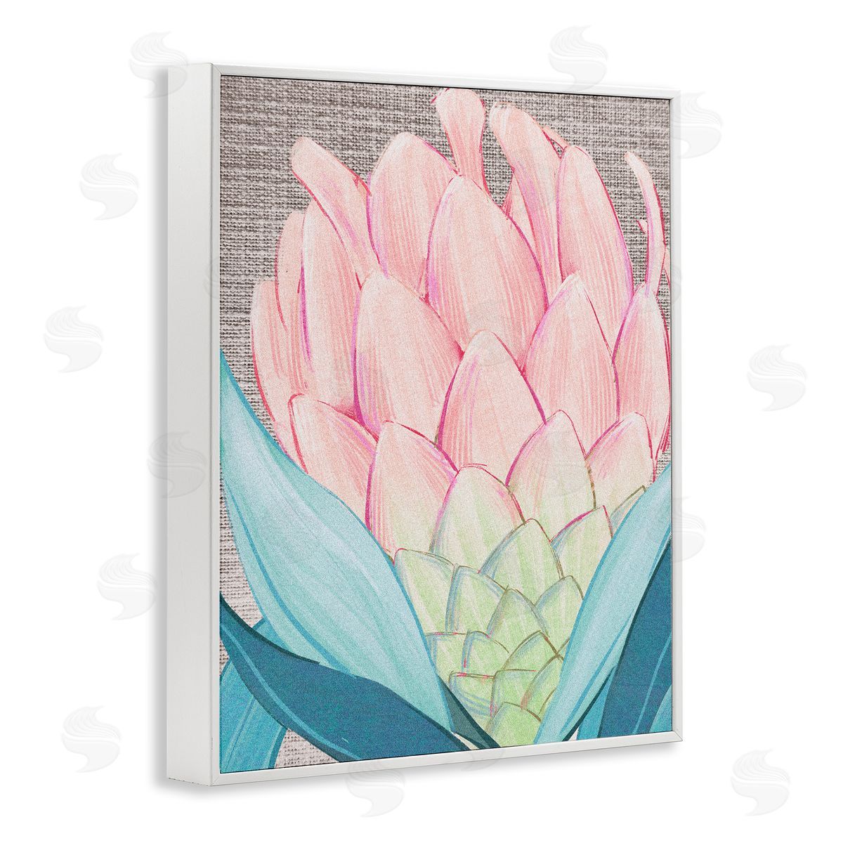 Ziwei Li Hatched Pattern Dahlia Bud Pink Spring Blooms  White Framed Giclee Wall Art Print