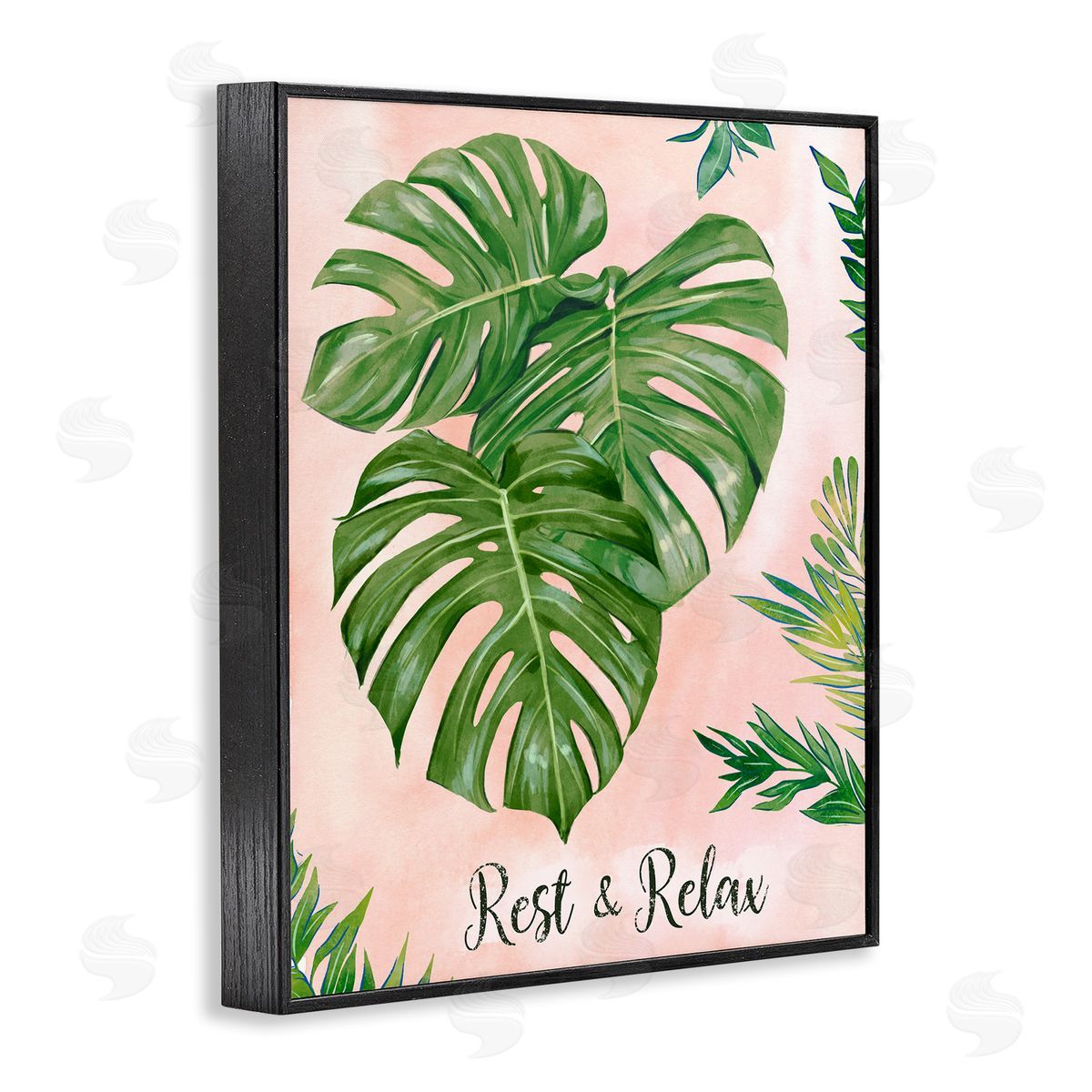 Ziwei Li Rest & Relax Pink Tropical Monstera Plant Leaves  Black Framed Giclee Wall Art Print