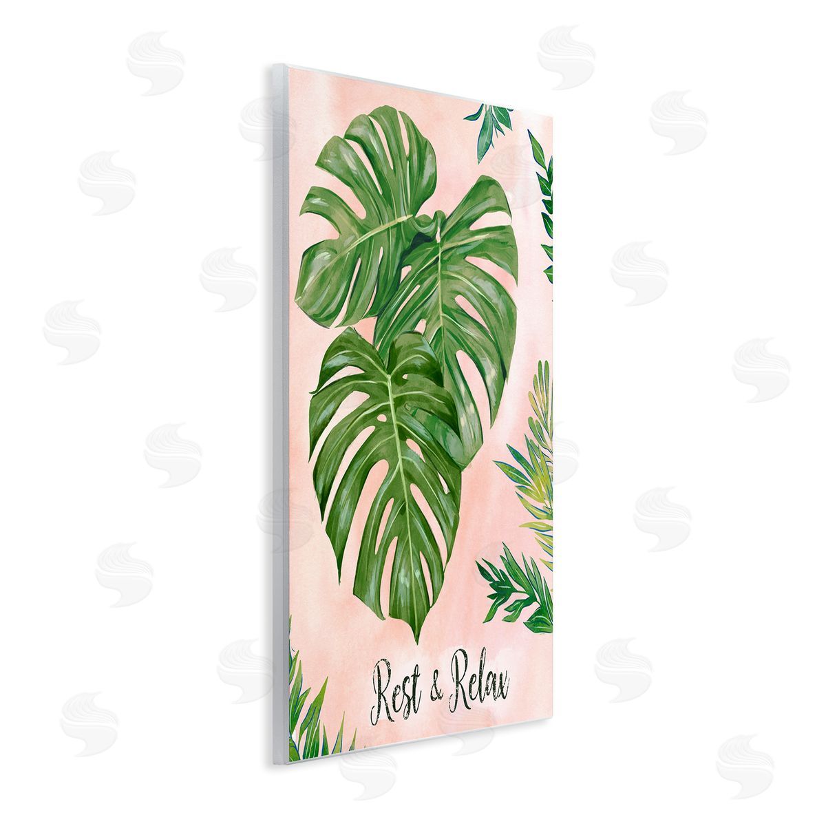 Ziwei Li Rest & Relax Pink Tropical Monstera Plant Leaves  Wall Plaque Art Print