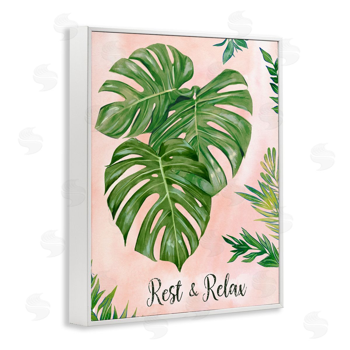 Ziwei Li Rest & Relax Pink Tropical Monstera Plant Leaves  White Framed Giclee Wall Art Print