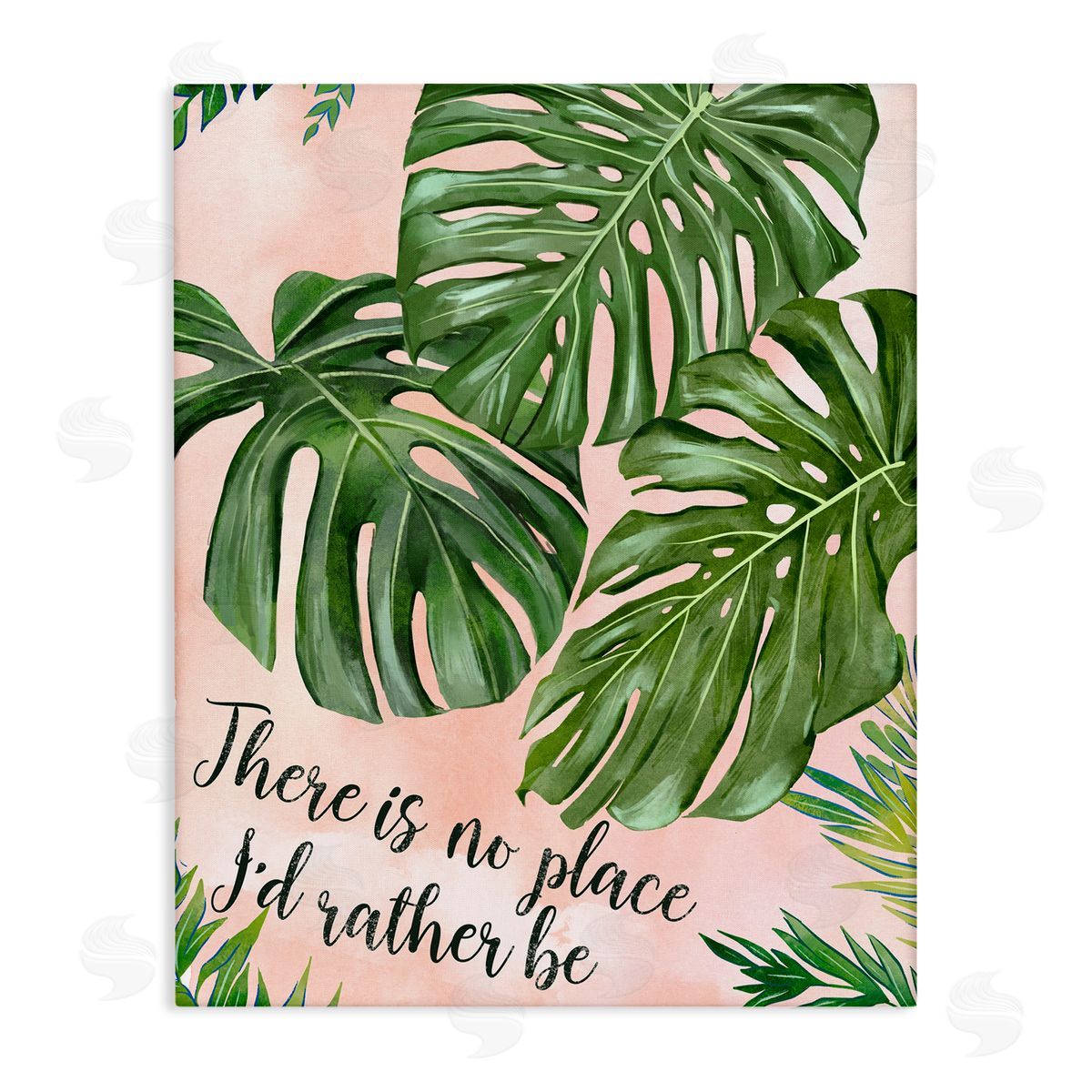 Ziwei Li No Place I'd Rather Be Calligraphy Monstera Botanical Leaves Stretched Canvas Wall Art Print