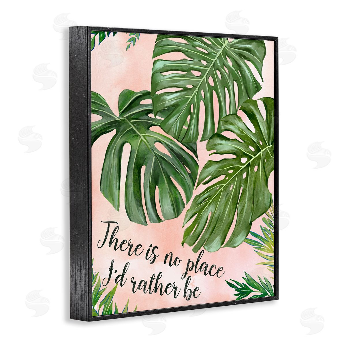 Ziwei Li No Place I'd Rather Be Calligraphy Monstera Botanical Leaves Black Framed Giclee Wall Art Print