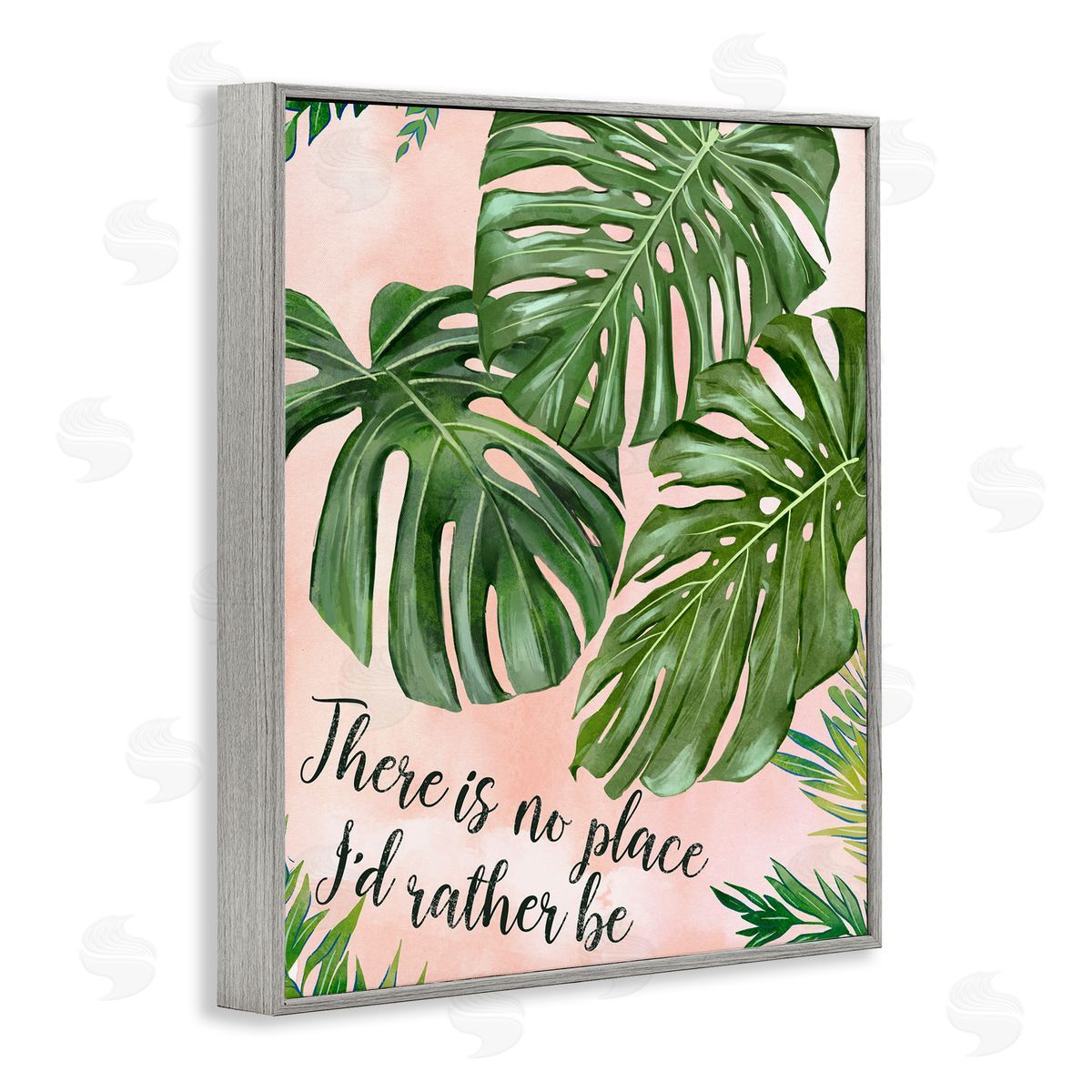 Ziwei Li No Place I'd Rather Be Calligraphy Monstera Botanical Leaves Gray Framed Giclee Wall Art Print