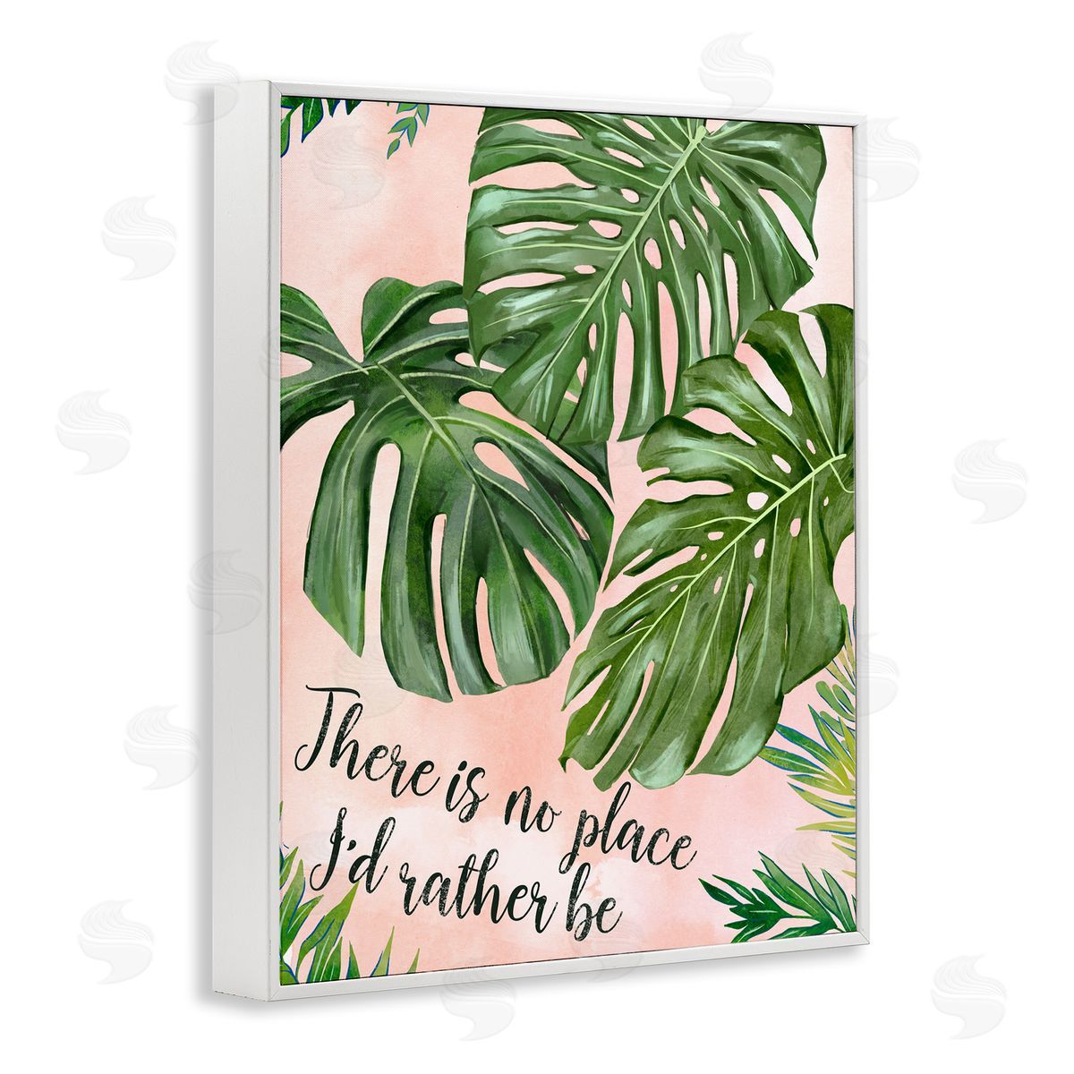 Ziwei Li No Place I'd Rather Be Calligraphy Monstera Botanical Leaves White Framed Giclee Wall Art Print