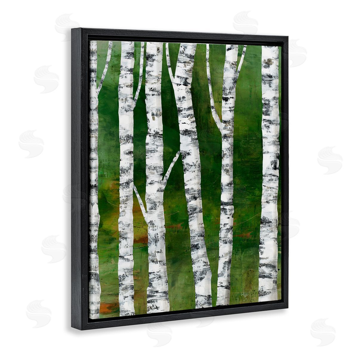 Ruth Fromstein Birch Trees Bark d Green Woodlands  Black Floating Frame Canvas Wall Art Print