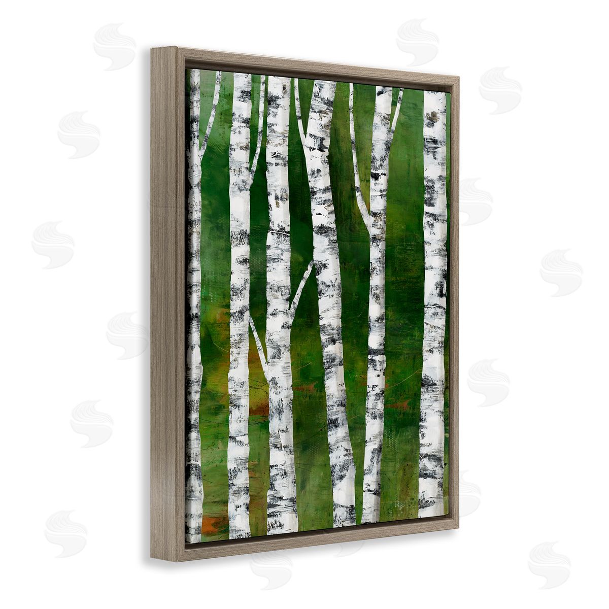 Ruth Fromstein Birch Trees Bark d Green Woodlands  Brown Floating Frame Canvas Wall Art Print