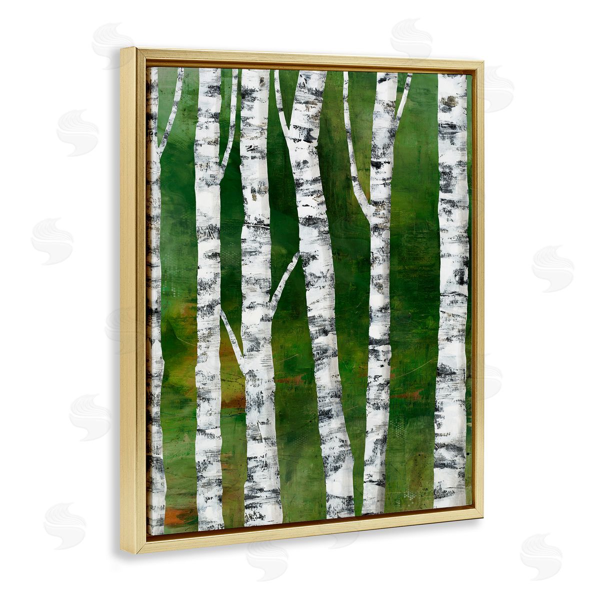Ruth Fromstein Birch Trees Bark d Green Woodlands  Gold Floating Frame Canvas Wall Art Print