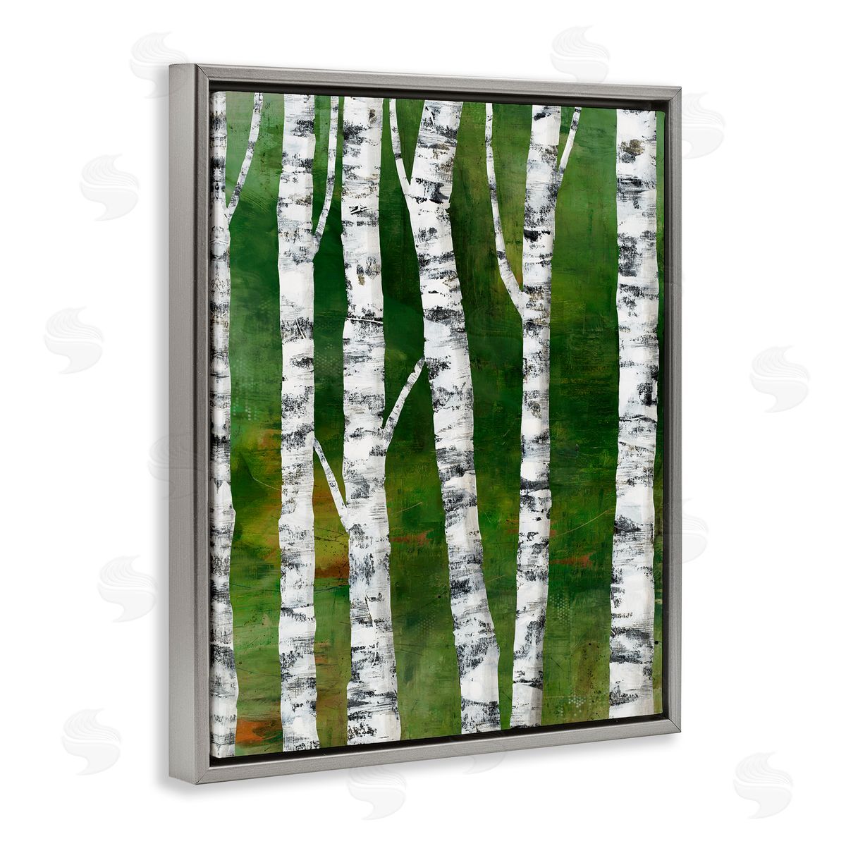 Ruth Fromstein Birch Trees Bark d Green Woodlands  Gray Floating Frame Canvas Wall Art Print